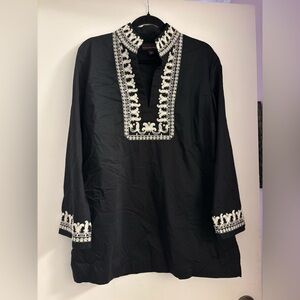 Dana Bachman Black white Embroidered ethnic tunic shirt/blouse boho